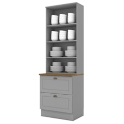 Cristaleira 2 Porta 2 Gavetas Com Vidro Americana Henn Cinza