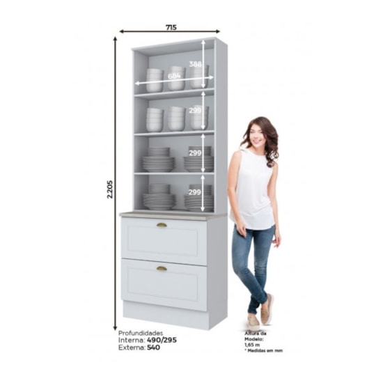 Cristaleira 2P 2Gav Americana Hen  Branco