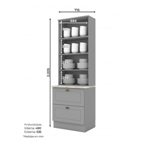 Cristaleira 2P 2Gav Americana Hen  Cinza