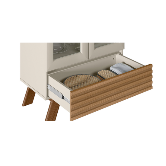 Cristaleira Marsala 2 Pts 1 Gaveta Retrô Freijó Off White Cristaleira Marsala 2 Pts 1 Gaveta Retrô Freijó Off White