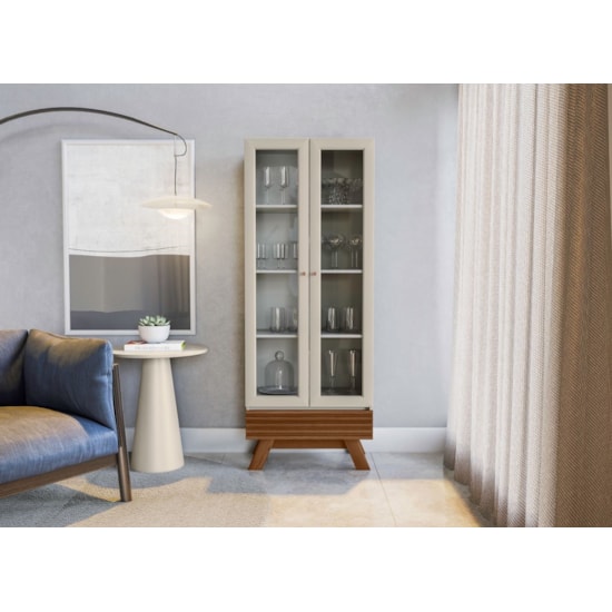 Cristaleira Marsala 2 Pts 1 Gaveta Retrô Freijó Off White Cristaleira Marsala 2 Pts 1 Gaveta Retrô Freijó Off White