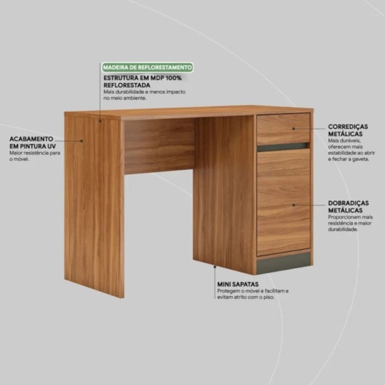 Escrivaninha 109Cm Office 1P 1G Morada Amendola Grafito Escrivaninha 109Cm Office 1P 1G Morada Amendola Grafito