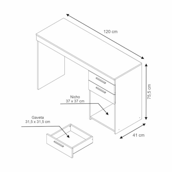 Escrivaninha 120Cm Office 2 Gav Notável Branco New
