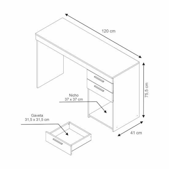 Escrivaninha 120Cm Office 2 Gav Notável Branco New Escrivaninha 120Cm Office 2 Gav Notável Branco New