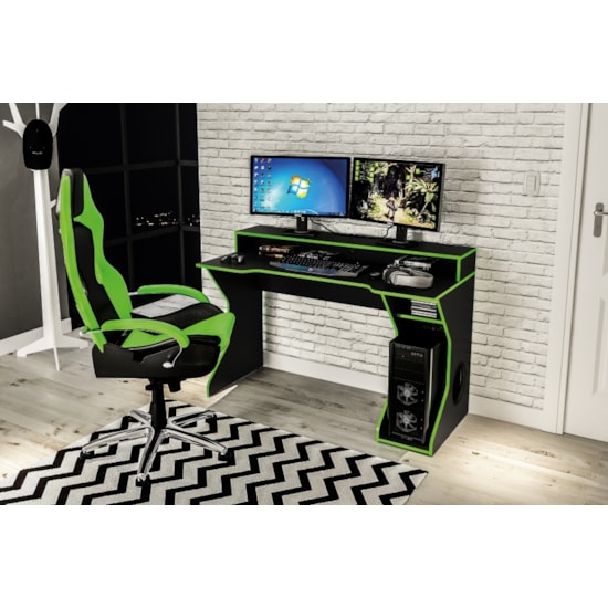 Escrivaninha 130Cm Gamer Fremont Politor Preto Verde Escrivaninha 130Cm Gamer Fremont Politor Preto Verde