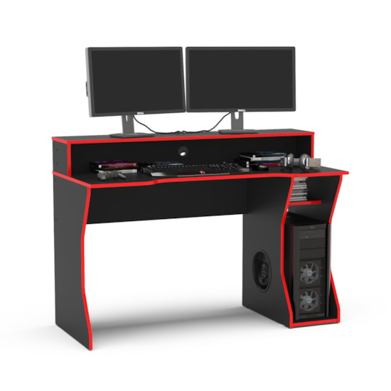 Escrivaninha 130Cm Gamer Fremont Politor Preto Vermelho