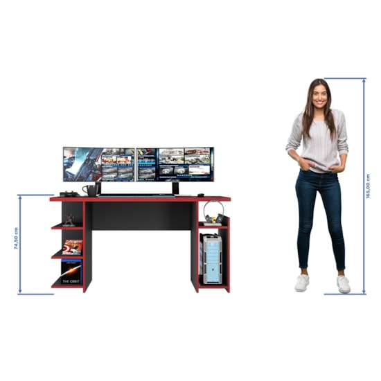 Escrivaninha 136Cm Gamer Notável Preto Vermelho Escrivaninha 136Cm Gamer Notável Preto Vermelho