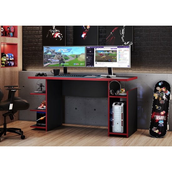 Escrivaninha 136Cm Gamer Notável Preto Vermelho Escrivaninha 136Cm Gamer Notável Preto Vermelho