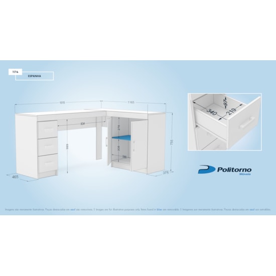 Escrivaninha Canto Kit Espanha Politorno Castanho