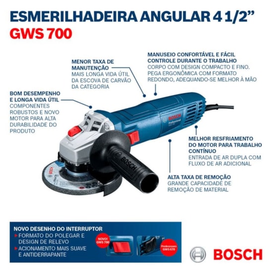 Esmerilhadeira Angular Gws700 Bosch 220V Azul Esmerilhadeira Angular Gws700 Bosch 220V Azul