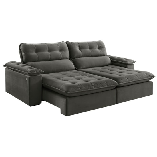 Estofado 2,56 Metros Jobi Estofart 4 Lug Veludo Cinza 2103