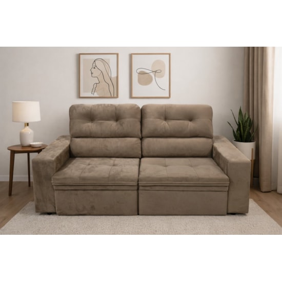 Estofado Baú Retrátil 2,08Mts Filipinas Linho Marrom Ac772