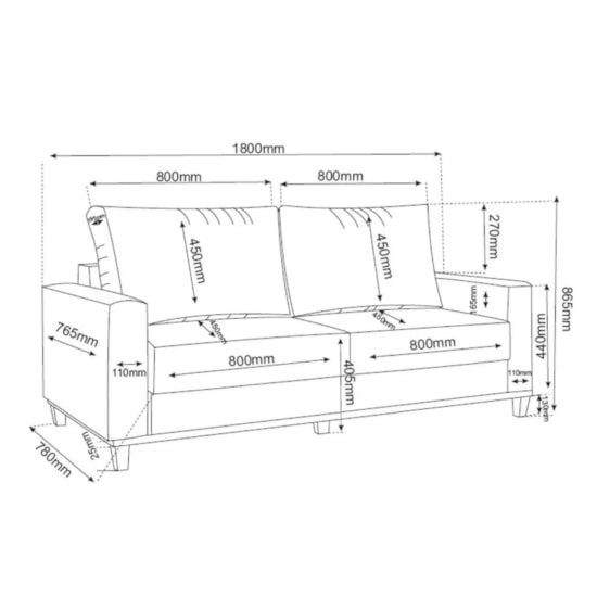 Estofado Living Palazo 180Cm Moveis Viero Linho Bronze