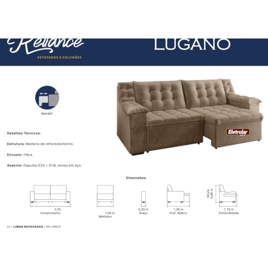 Estofado Lugano 2,30M Reliance Veludo Bege 6265 Estofado Lugano 2,30M Reliance Veludo Bege 6265