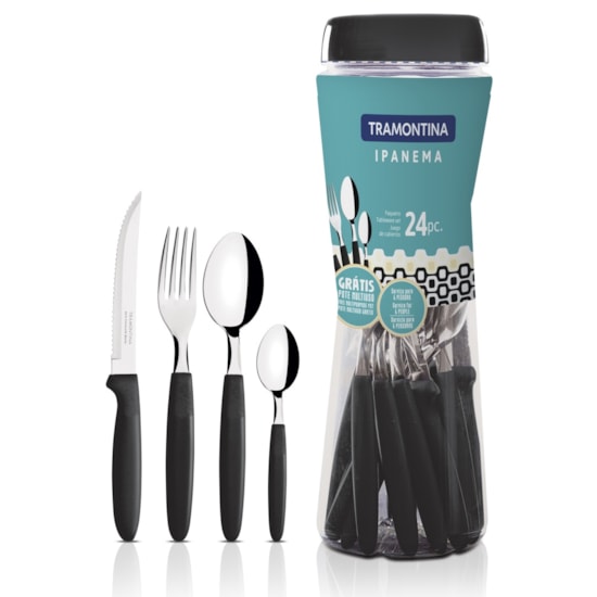 Faqueiro Ipanema 24 Peças Laminas Inox Preto Faqueiro Ipanema 24 Peças Laminas Inox Preto