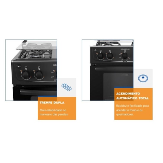 Fogão 4 Bocas Acendimento Automatico Atlas Monaco Plus Preto