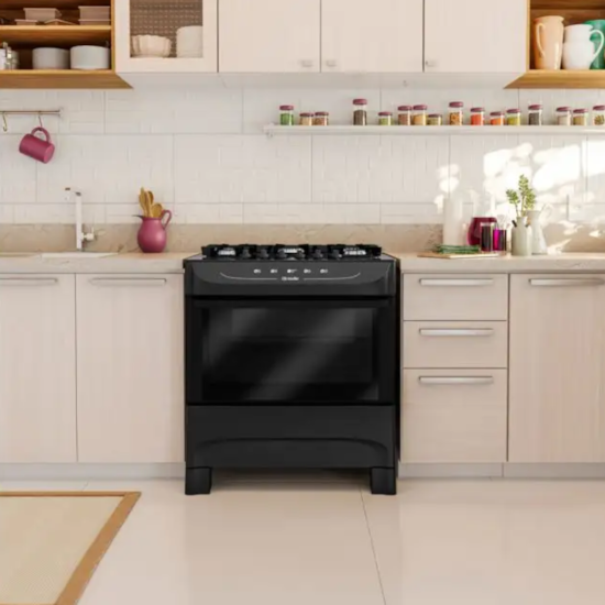 Fogão 5 Bocas Fratello Vetro Mfv5bb Muel Preto Fosco