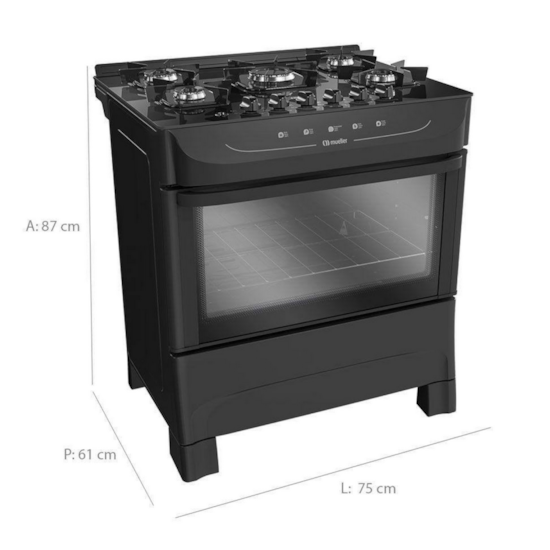 Fogão 5 Bocas Fratello Vetro Mfv5bb Mueller Preto Fosco