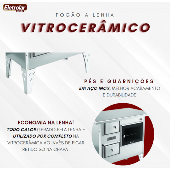 Fogão A Lenha Nr 1 Direito Vitrocerâmico Inox Inox