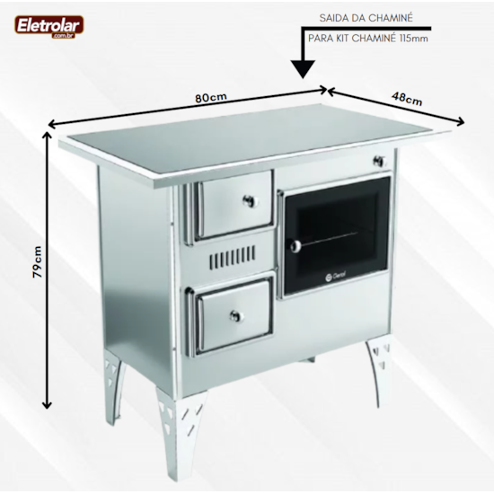 Fogão A Lenha Nr 1 Direito Vitrocerâmico Inox Inox