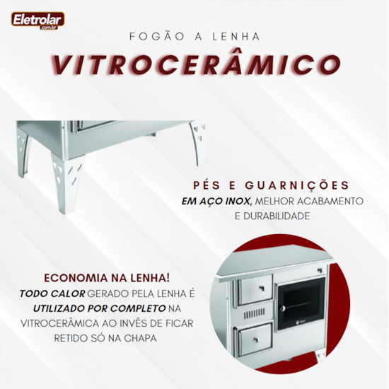 Fogão A Lenha Nr 2 Direito Vitrocerâmico Inox Inox