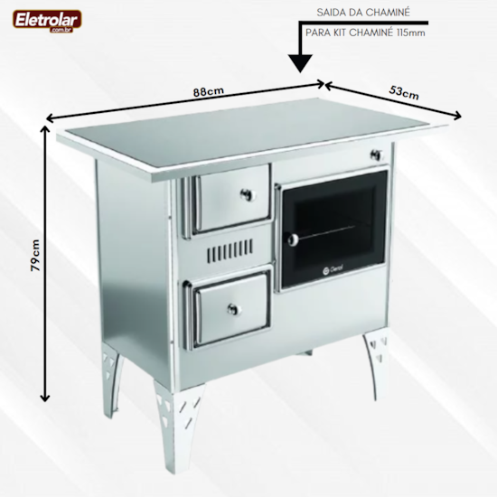 Fogão A Lenha Nr 2 Direito Vitrocerâmico Inox Inox