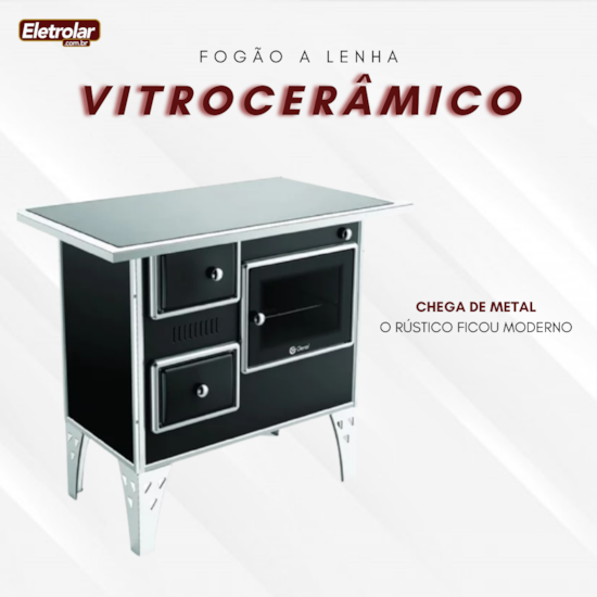 Fogão A Lenha Nr 2 Direito Vitrocerâmico Preto