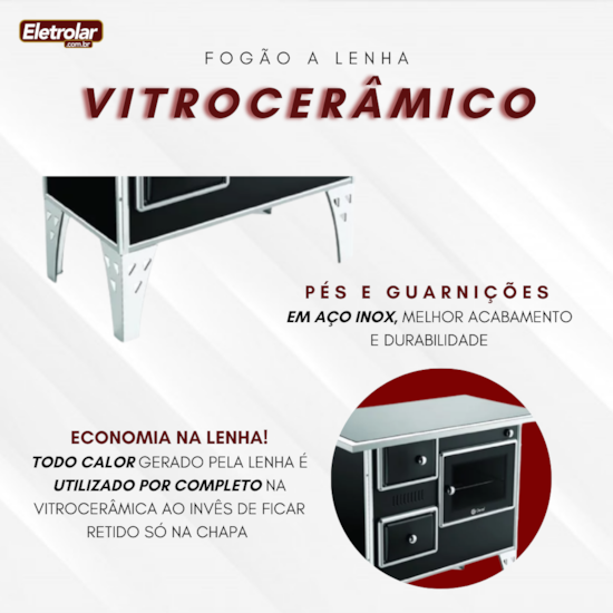 Fogão A Lenha Nr 2 Direito Vitrocerâmico Preto