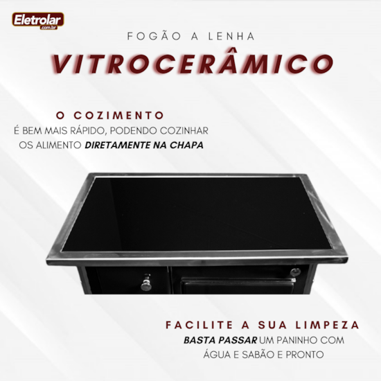 Fogão A Lenha Nr 2 Direito Vitrocerâmico Preto