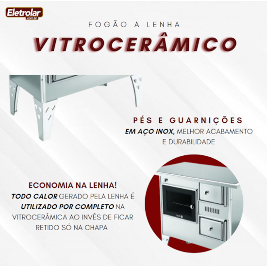 Fogão A Lenha Nr1 Esquerdo Vitrocerâmico Inox Inox