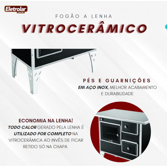 Fogão A Lenha Nr2 Esquerdo Vitrocerâmico Pt Preto