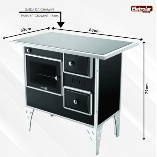 Fogão A Lenha Nr2 Esquerdo Vitrocerâmico Pt Preto