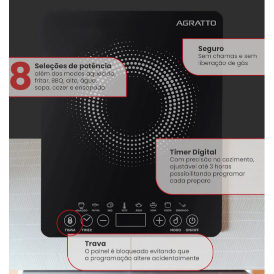 Fogão Cooktop Induçao 1 Bc Agratto 220V Preto Fogão Cooktop Induçao 1 Bc Agratto 220V Preto