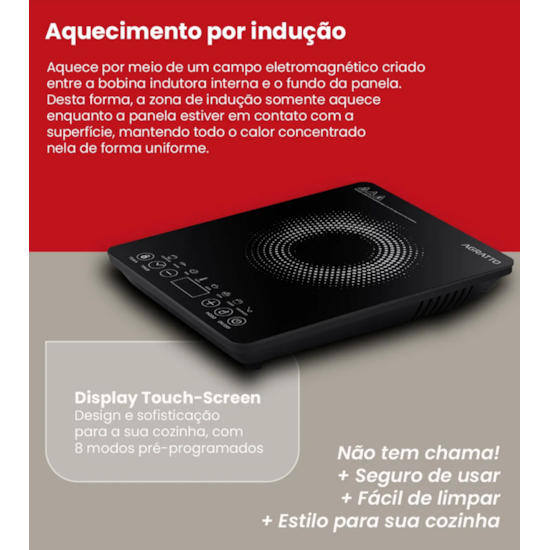 Fogão Cooktop Induçao 1 Bc Agratto 220V Preto Fogão Cooktop Induçao 1 Bc Agratto 220V Preto