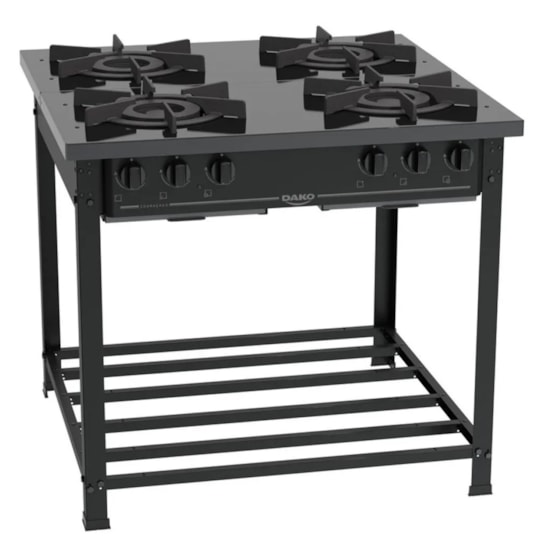 Fogao Industrial 4 Bocas Couracado Dupla Chama Dako Preto