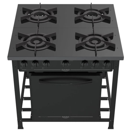 Fogao Industrial 4 Bocas Couracado Forno E Dupla Chama Dako Preto