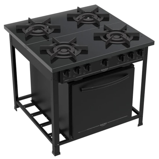 Fogao Industrial 4Q Couracado C/Forno Preto