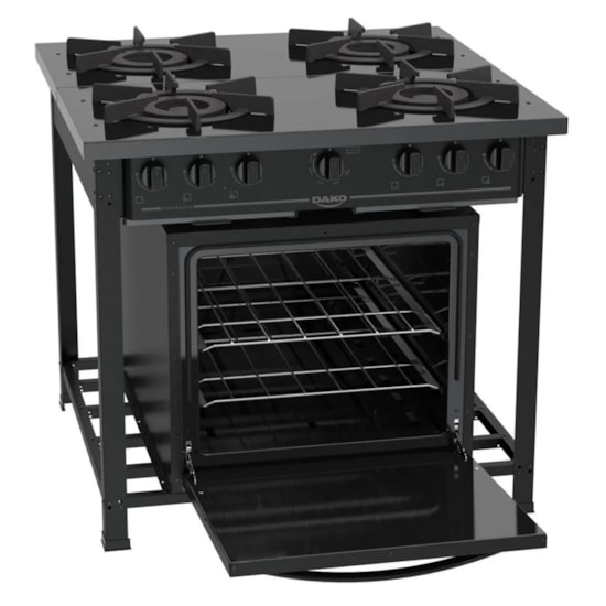Fogao Industrial 4Q Couracado C/Forno Preto