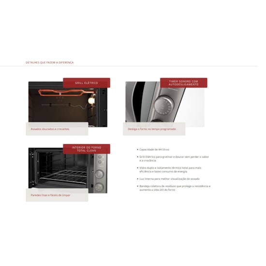 Forno Eletrico Mueller Sonetto Espelhado 44L 220V Inox