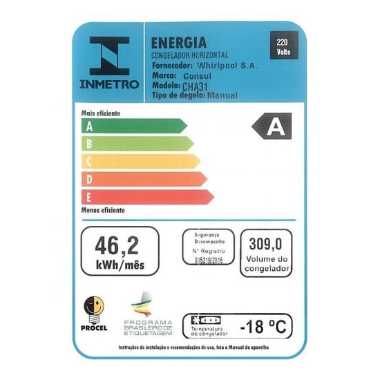 Freezer Horizontal 309L 1P Consul Cha31 Branco Freezer Horizontal 309L 1P Consul Cha31 Branco