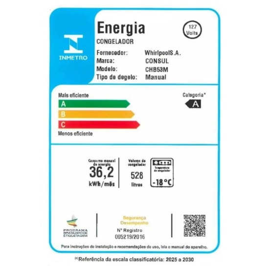 Freezer Horizontal 528L 2P Chb53 Consul 220V Branco