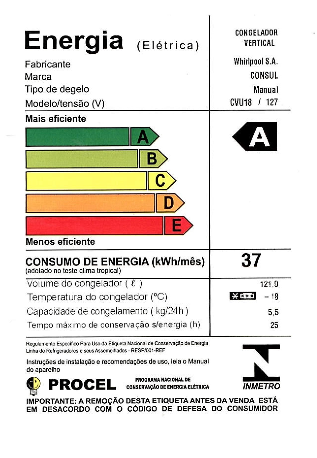 Freezer Vertical 121L 1P Cvu18 Consul Branco - Eletrolar