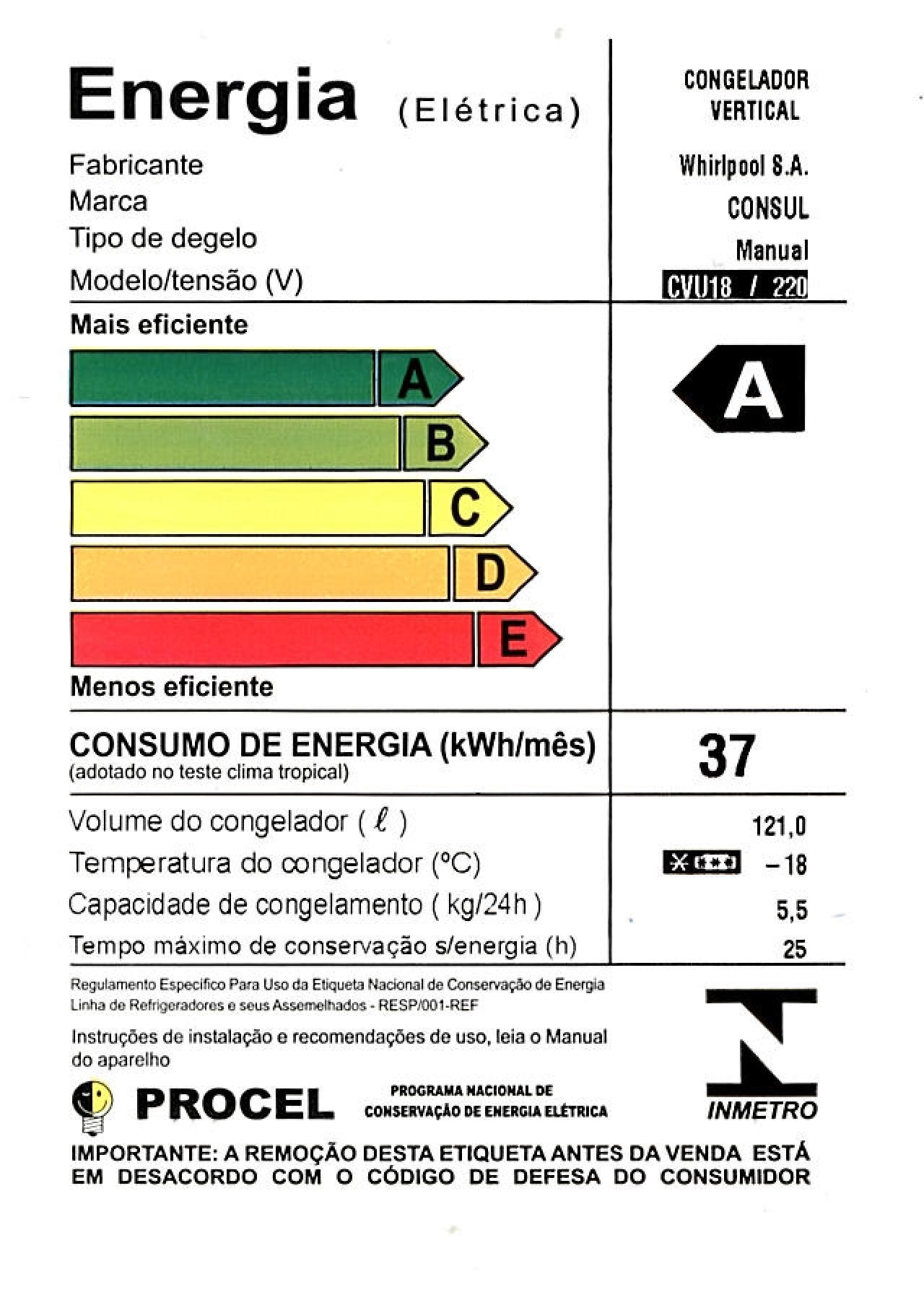 Freezer Vertical 121L 1P Cvu18 Consul Branco - Eletrolar