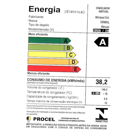 Freezer Vertical 142L Consul 1P Cvu20 Branco Freezer Vertical 142L Consul 1P Cvu20 Branco