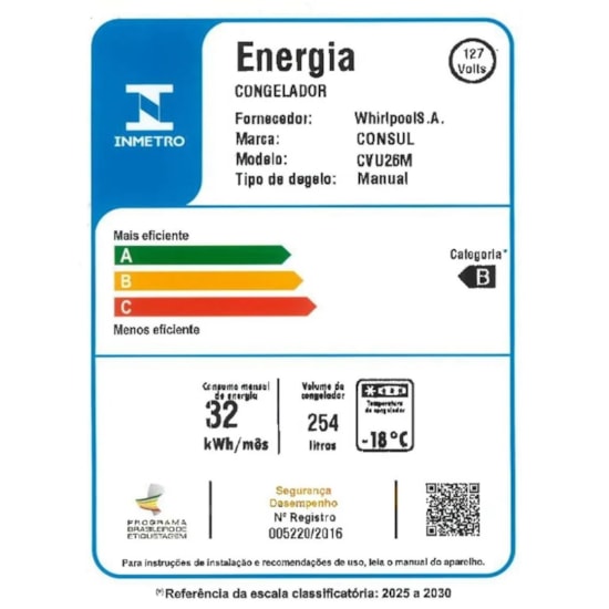 Freezer Vertical 255L Cvu26 Consul 220V Branco