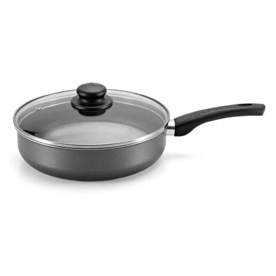 Frigideira Funda Alum  22Cm Tampa Vidro  Grafite