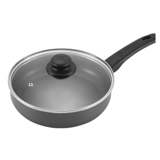 Frigideira Funda Alum  22Cm Tampa Vidro  Grafite