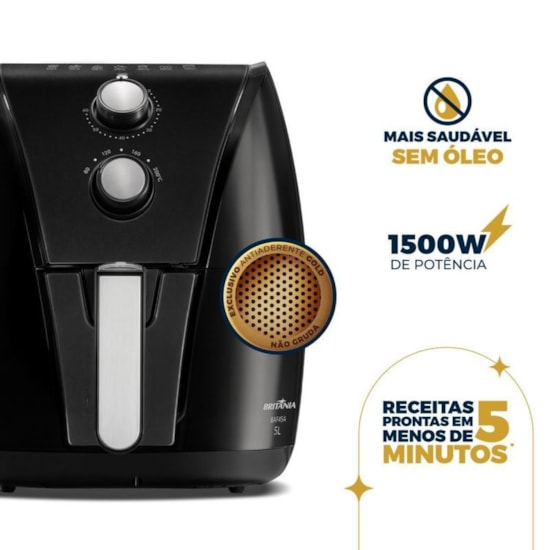 Fritadeira Air Fryer 5 Litros Baf45a Britânia 220V 1500W Preto
