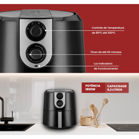 Fritadeira Air Fryer 6,2 Litros Supremma Agratto 220V Preto