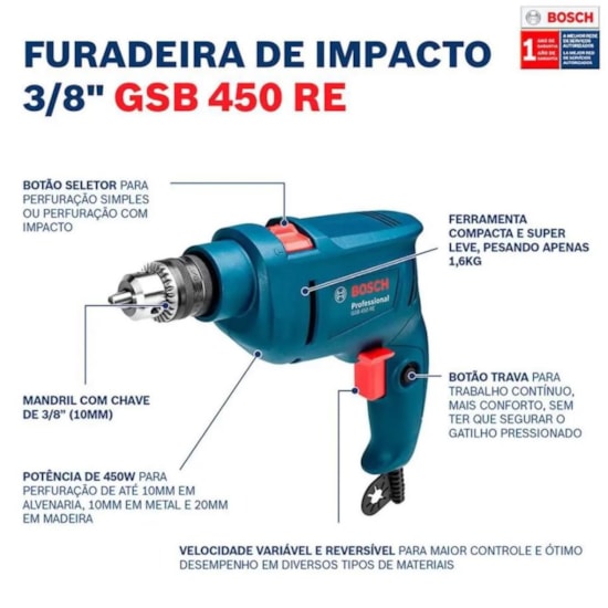 Furadeira Impacto Gsb450w Re Bosch 220V Azul Furadeira Impacto Gsb450w Re Bosch 220V Azul